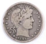 1894 P Barber Silver Half Dollar.