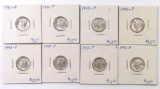 Group of (8) 1942 P Mercury Silver Dimes.