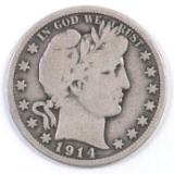 1914 P Barber Silver Half Dollar.