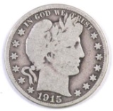 1915 P Barber Silver Half Dollar.