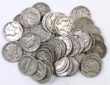 Group of (45) 1943 Mercury Silver Dimes.