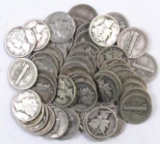 Group of (50) Mercury Silver Dimes.