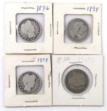 Group of (4) Barber Silver Quarters.