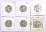 Group of (6) Standing Liberty Silver Quarters.