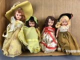 Group of 4 Vintage Nancy Ann storybook dolls with sleepy eyes