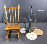 Group of Doll accessories- stands and chair