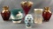 Group of 6 pieces ornately decorated glass, ceramic and porcelain pieces