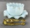 Small blue ruffle bowl, plate and sugar cube tongs