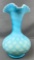 Satin blue mother of pearl quilted pattern ruffle top vase