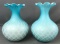 Group of two opalescent blue mother of pearl quilted pattern ruffle top vases