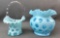 Group of two blue overlay coin dot pattern ruffle top glass pieces