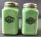 Vintage jadeite green milk glass salt and pepper shaker with metal lids