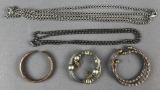 Group of 6 pc mixed metal bracelets and more