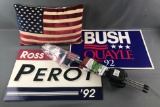 Group of 6 Americana pieces including double sided 1992 Bush/Quayle and Ross Perot signs