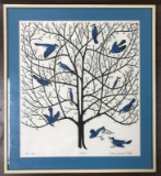 Framed, Matted, Numbered and Signed Print: Blue Jays by Sabra Johnson Field 23/50