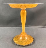 Small Yellow Splatter Glass Pedestal Stand compote