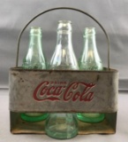 4 piece group Vintage Coca-Cola Glass Bottles in Metal 6-Pack. Illinois Bottles