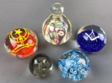 Group of 5 glass paperweights