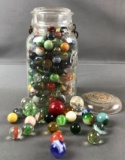 Vintage marbles in vintage canning jar
