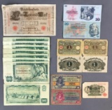 Group of 18 pieces foreign currency and US Military payment certificates