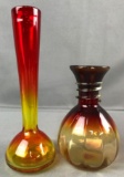 Group of 2 Amberina glass bud vases
