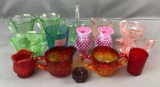 Group of 15 pieces decorative colored glass