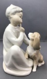 Lladro Boy With Dog Porcelain Figurine