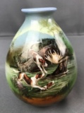 Royal Bayreuth vase Hunting Dogs with Moose