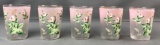 Group of five frosted pink hand painted rose bud drinking glasses