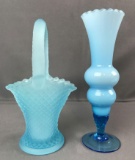 Group of four blue glass pieces