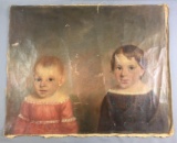 Antique Painting on Canvas of Children