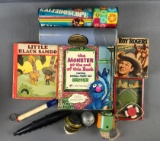 Group of 11 vintage childrens toys and books