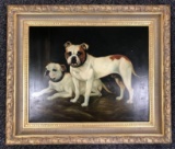 Oil painting on canvas of Dogs in gilded frame