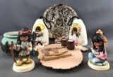 Group of nine pieces Native American themed home decor