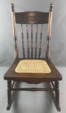 Vintage 1920s child size Press Back rocking chair and doll size rocking chair