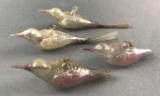 Group of 4 Vintage hand blown glass bird ornaments