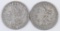 Group of (2) 1891 P Morgan Silver Dollars.