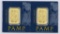 Group of (2) PAMP Suisse One Gram 999.9 Fine Gold Ingot / Bar.