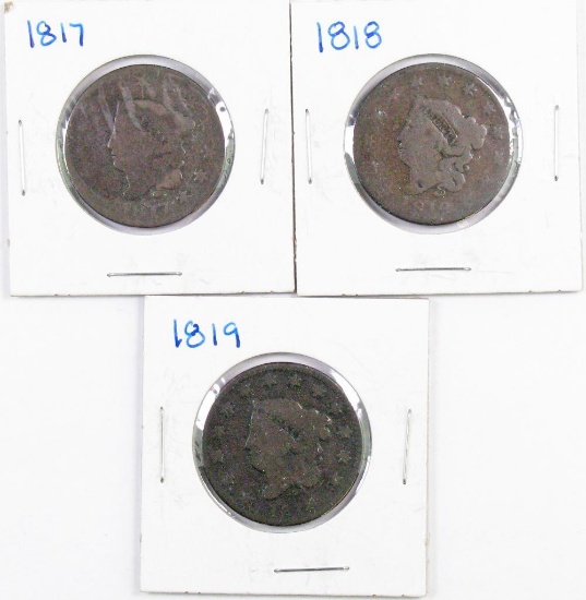 Group of (3) Coronet Large Cents.