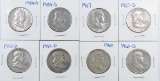 Group of (8) Franklin Silver Half Dollars.