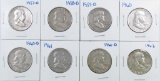 Group of (8) Franklin Silver Half Dollars.