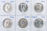 Group of (6) Kennedy Silver Half Dollars.