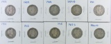 Group of (10) Barber Silver Quarters.