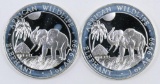 Group of (2) 2017 Somali Republic 100 Shillings African Wildlife One Ounce Fine Silver.