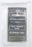 NTR Metals Ten Troy Ounce .999 Silver Ingot / Bar.