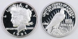 Two Ounces .999 Fine Silver Peace Dollar Fantasy Art Round.