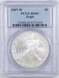2007 W $1 American Silver Eagle One Ounce Fine Silver Round (PCGS) MS69.