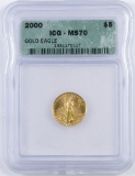 2000 $5 American Gold Eagle 1/10th oz. Fine Gold (ICG) MS70.