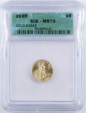 2005 $5 American Gold Eagle 1/10th oz. Fine Gold (ICG) MS70.