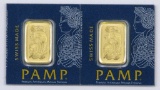 Group of (2) PAMP Suisse One Gram 999.9 Fine Gold Ingot / Bar.